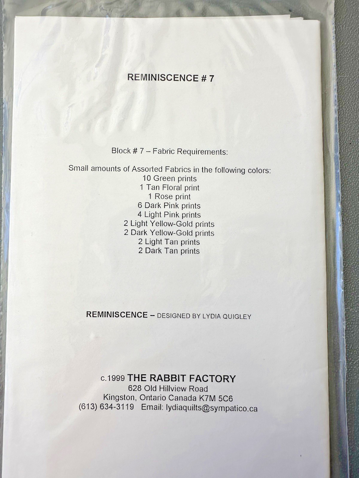 The Rabbit Factory Quilt Pattern Reminiscence Quilt of the Month 1-12 READ