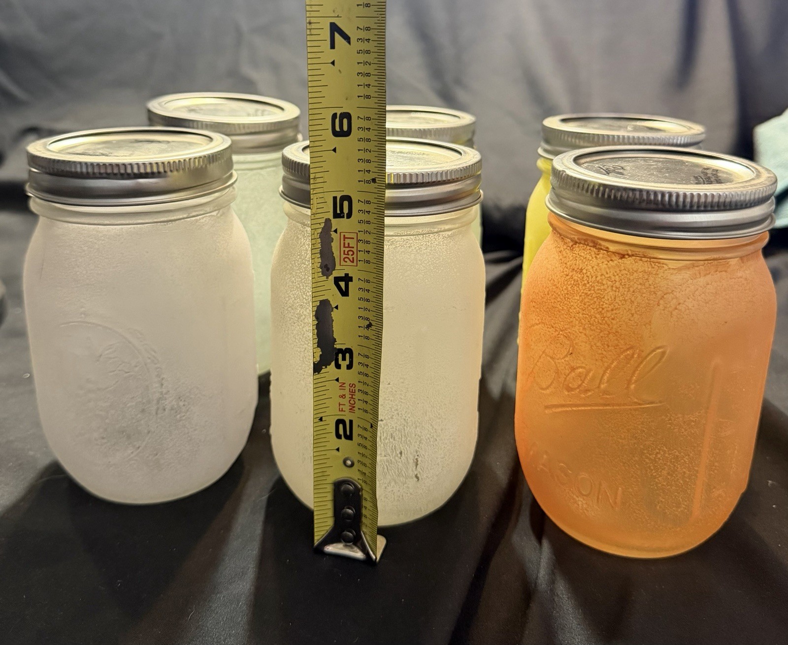 Hand Painted Frosted Mason Jars with Lids Various Pastel Colors Set Of 6