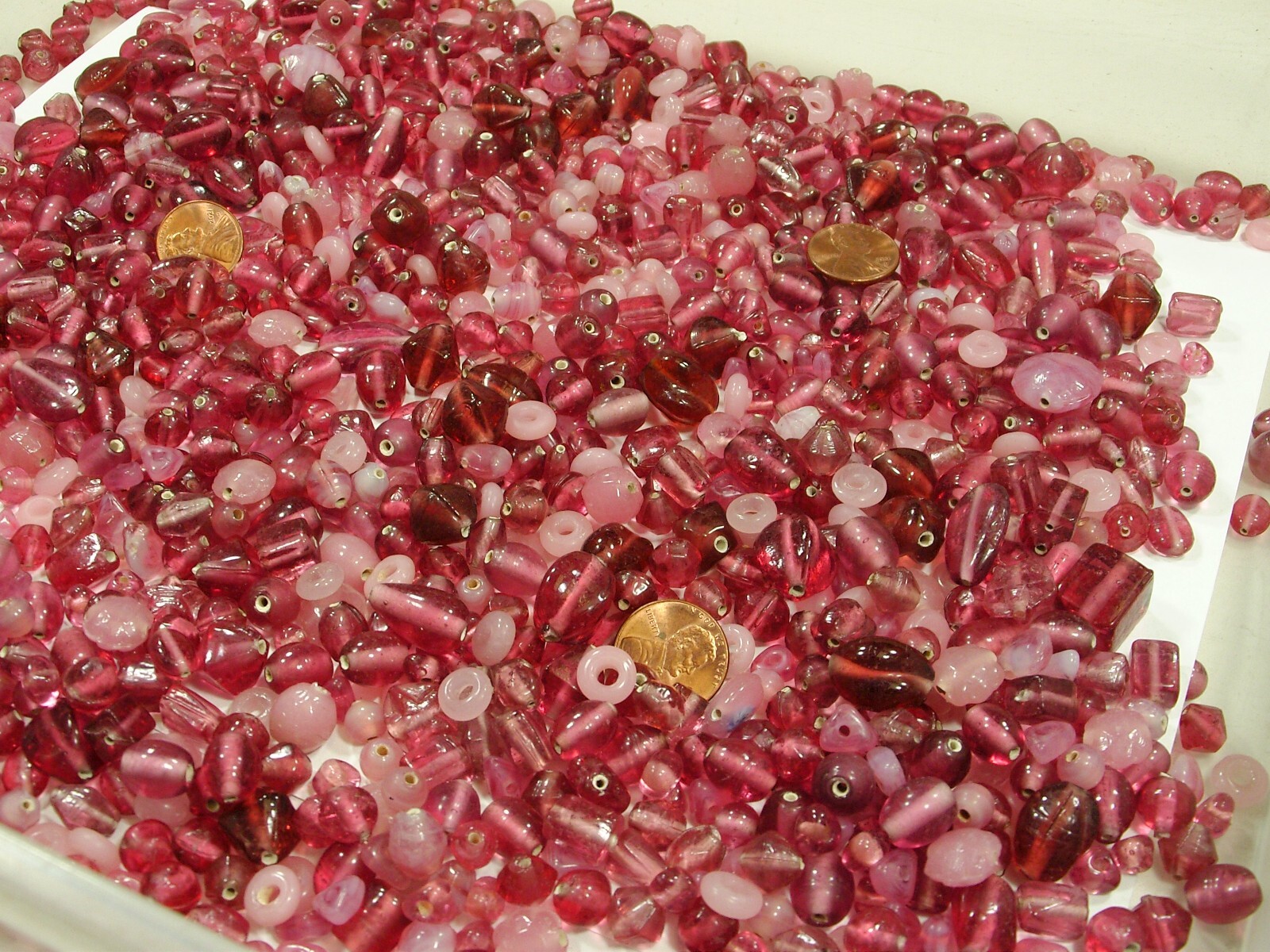 2 Pounds Assorted Shapes and Sizes India Handmade Pink Glass Beads Bulk (GV-3B)