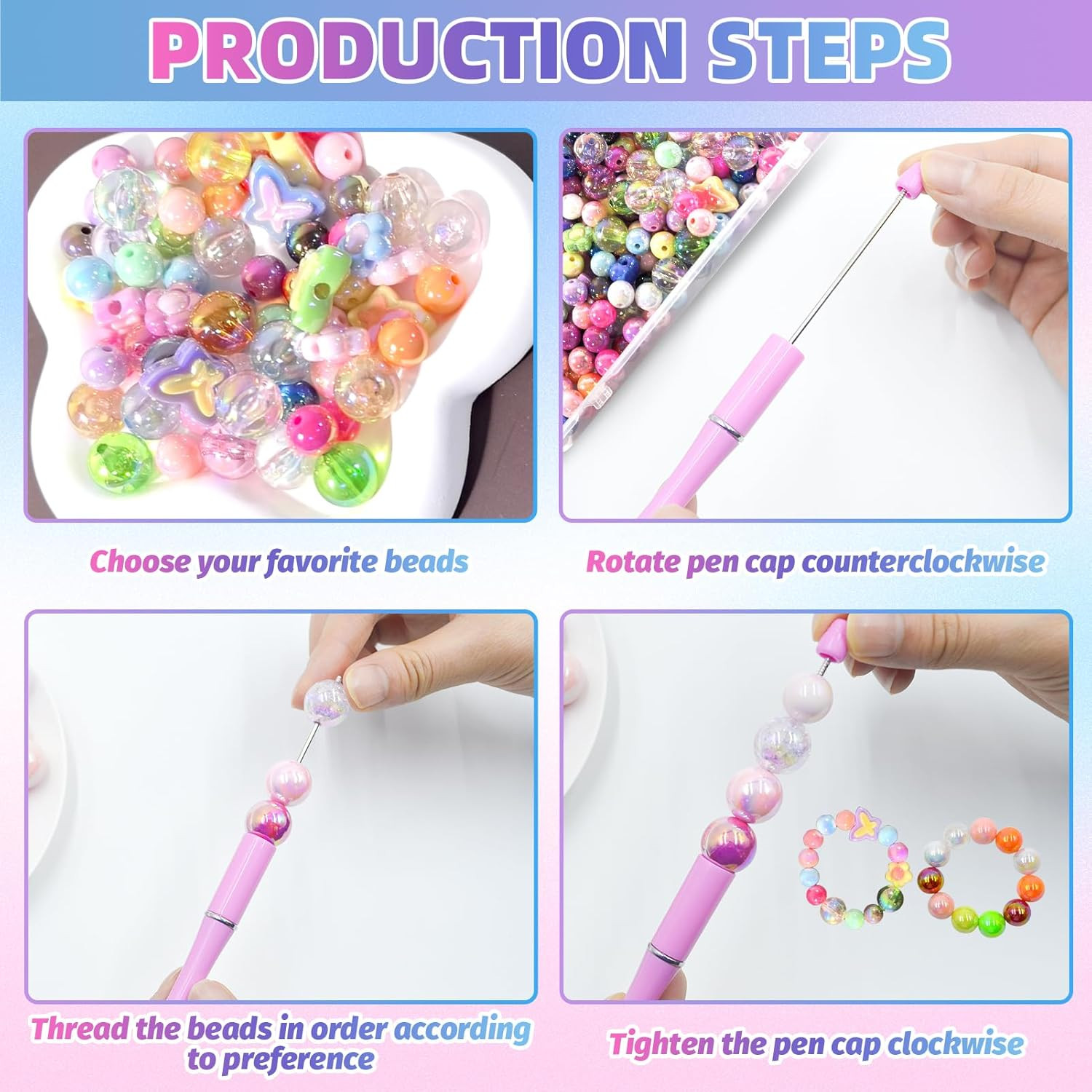 254 Pieces Beads for Pens – 16MM Acrylic Loose Beads Bulk Set – Beads Kit for Cr