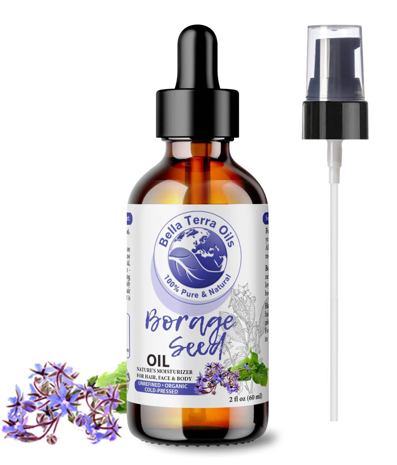 Organic Pure Borage Seed Oil – 2oz | Premium Cold-Pressed Oil for Skin & Hair Ca