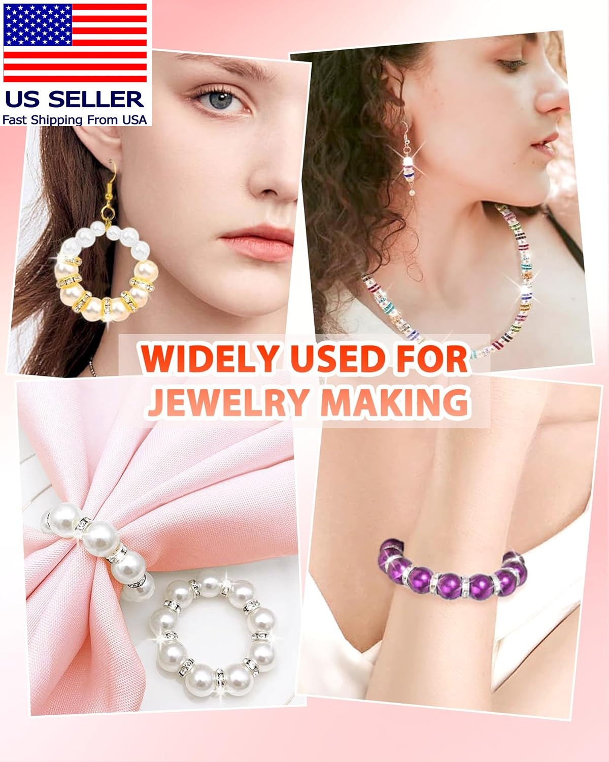 600PCS 20 Colors Rondelle Spacer Beads for Jewelry Making, 6Mm, 8Mm, 10Mm Rhine