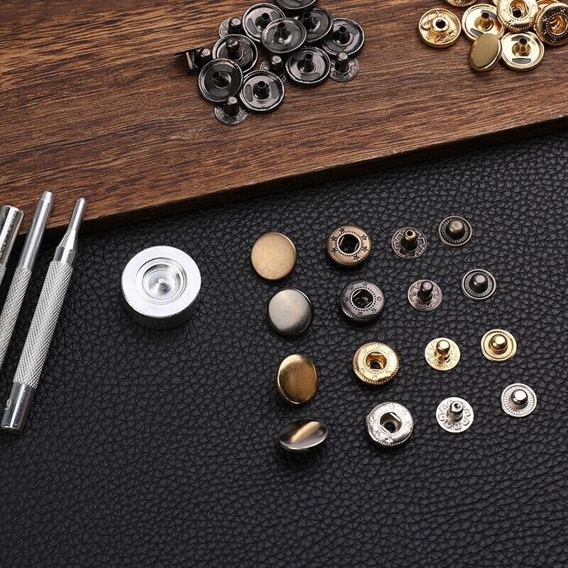 Leather Snap Fasteners Kit 10/12/15mm Brass Button Snaps Press Studs With 4 Tool