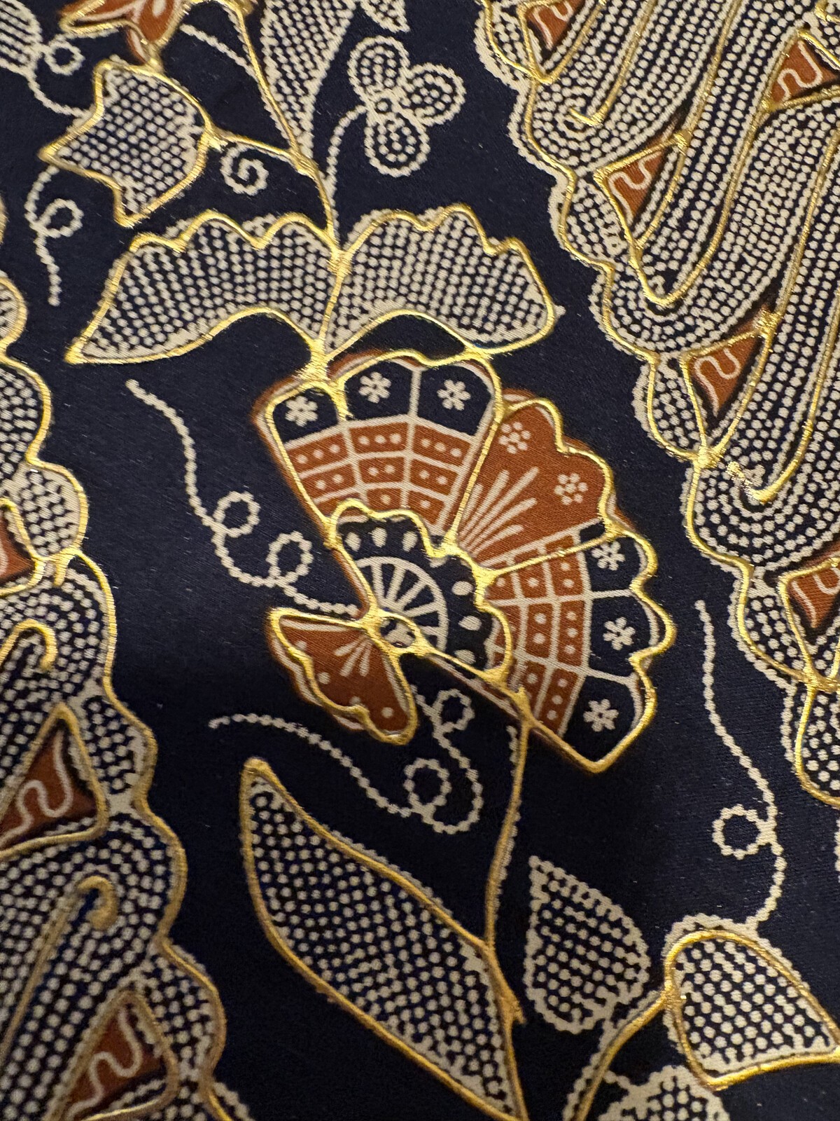 Lot 2 Vintage Bali Prada Batik Fabric Panels 1970s Gold 78×40 77×20