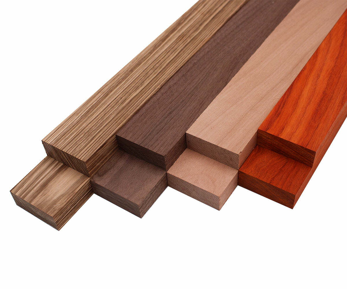Imported Exotic Hardwood Variety Pack – Zebrawood, Walnut, Padauk, Okoume – 3/4″