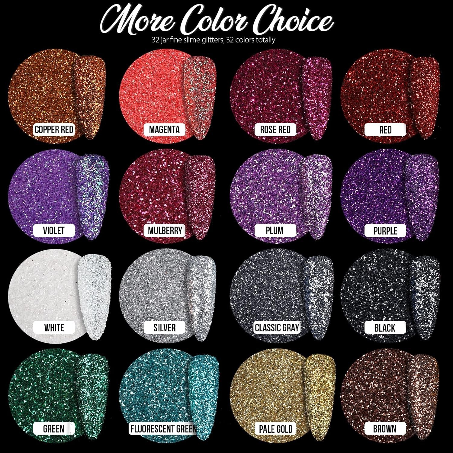 Fine Glitter, 32 Jars, Each 8g GlitterAssorted Set for Color Arts, Craft, Makeup