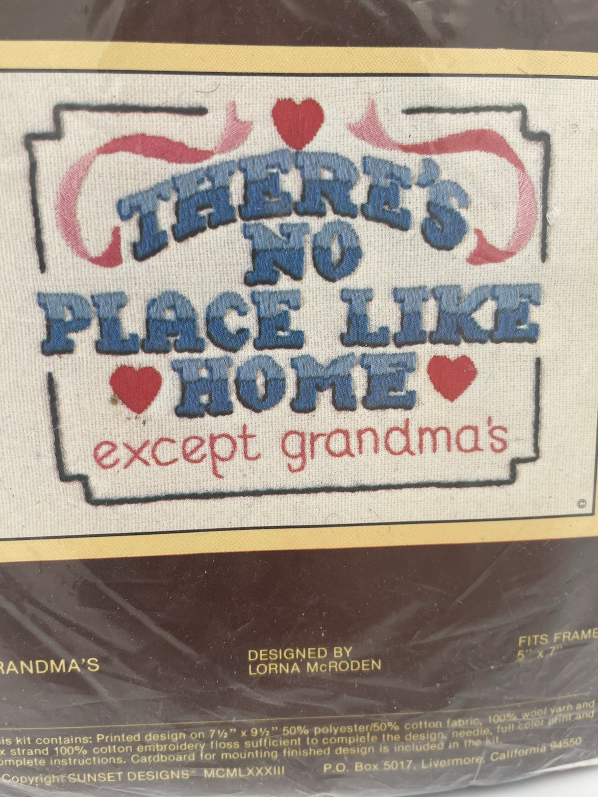New Sunset Stitchery 719 Grandma’s Embroidery Kit 5” x 7” No Place Like Home Vtg