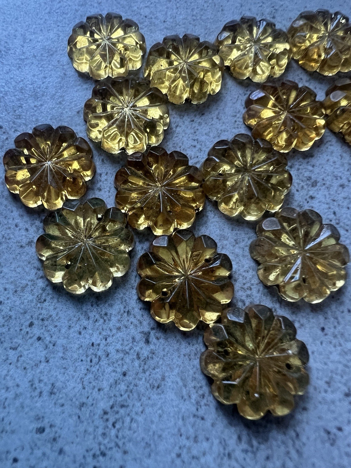 Vintage Czech Sew-On Glue-On Glass Stones Flat Back Gold Foil Yellow Dozen READ!