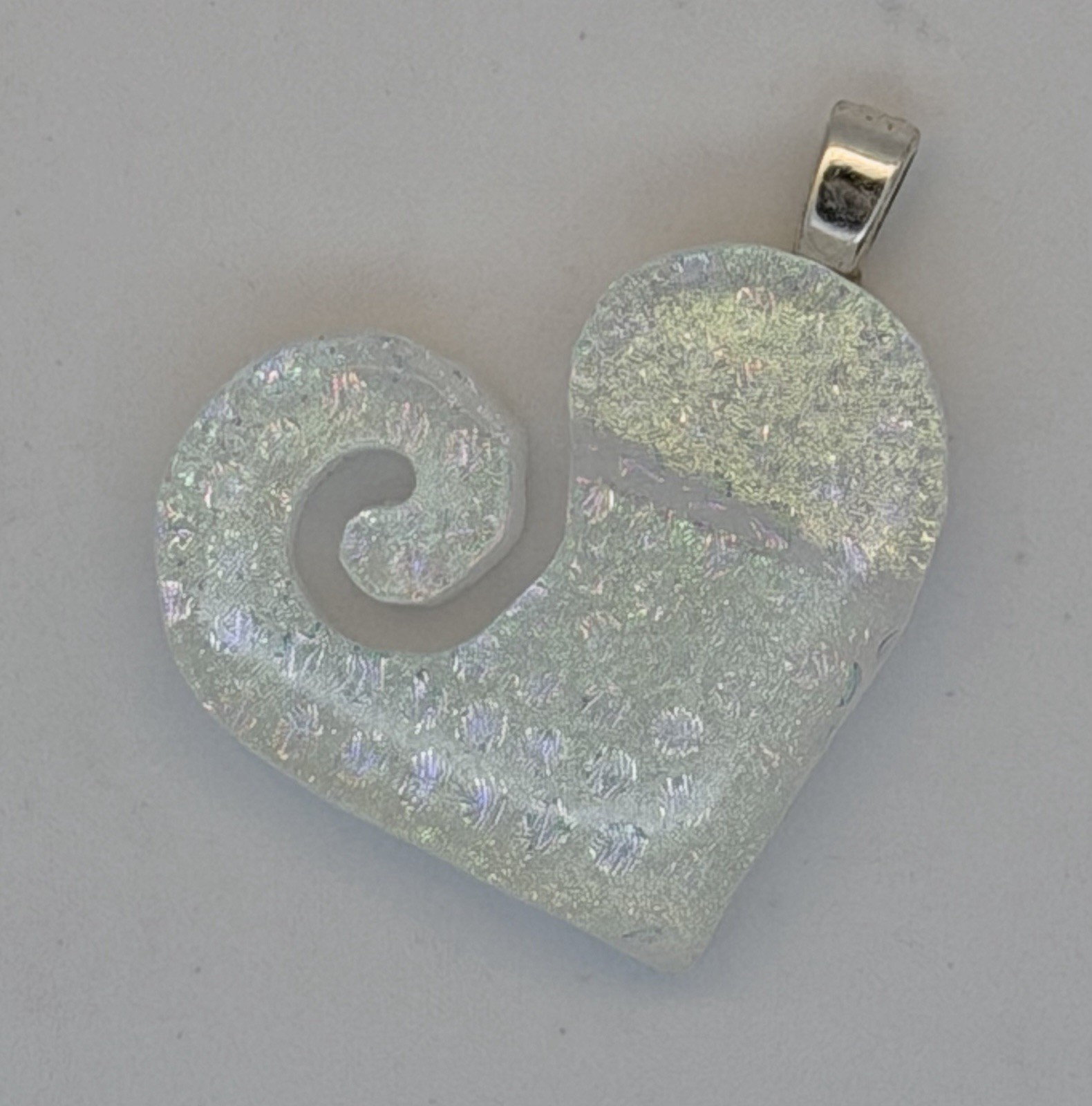 Beautiful Handmade Dichroic Glass Heart Pendant Ready To Wear Approx 30mm