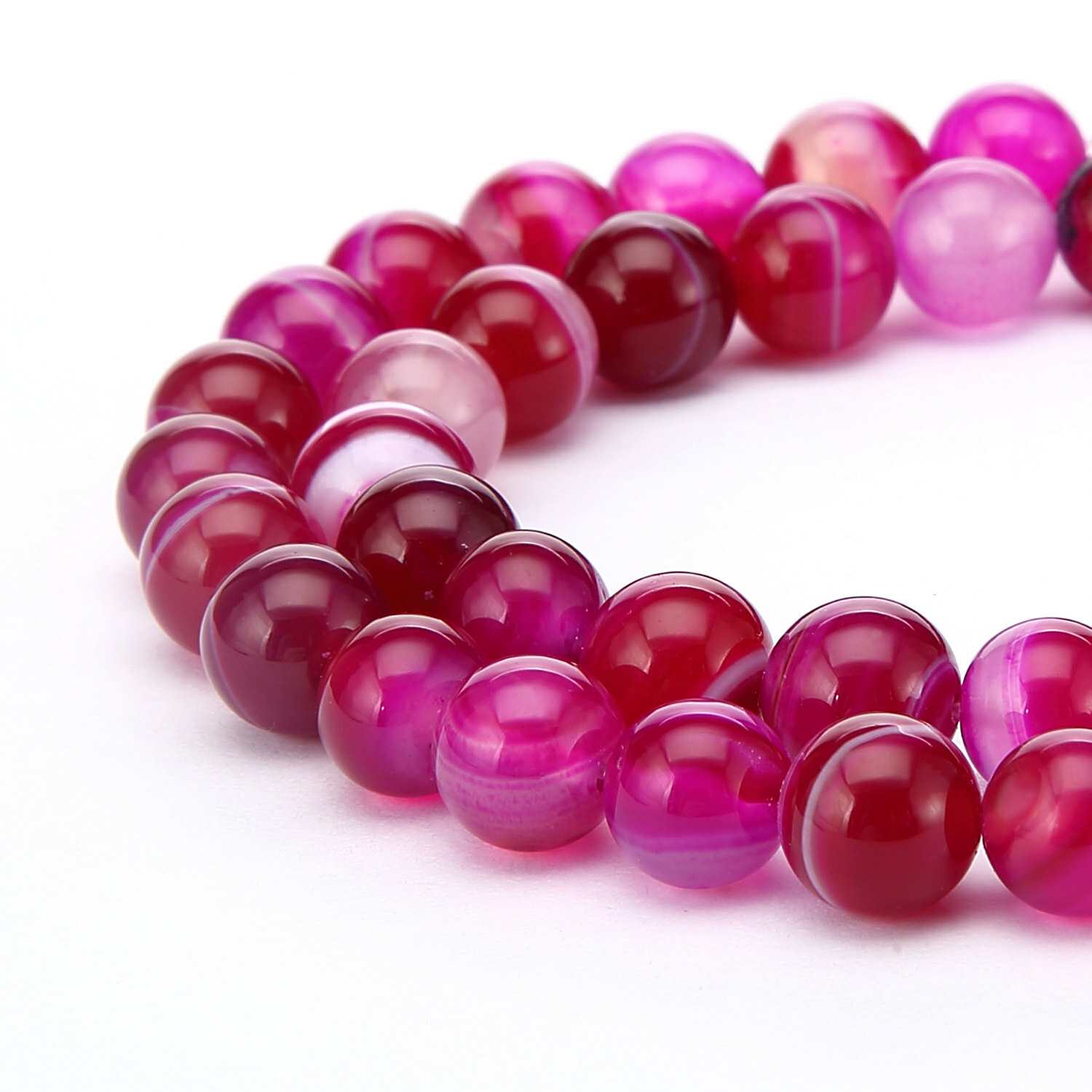 Pink Fuchsia Stripe Agate Smooth Round Beads 6mm 8mm 10mm 12mm 15.5″ Strand