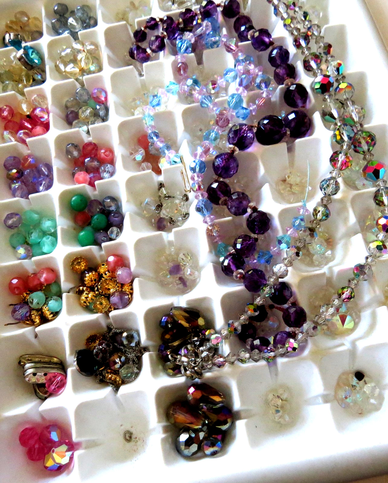 Vintage Glass Crystal Bead Lot Purple Blue Clear AB and some stragglers