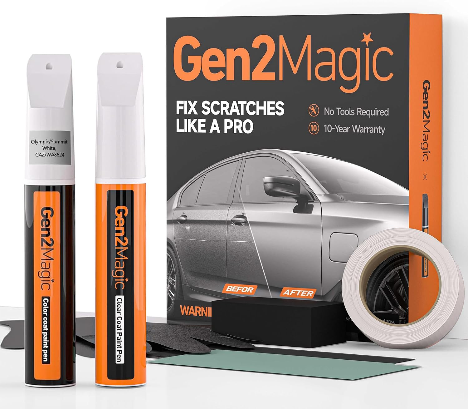 Olympic/Summit White Touch up Paint Pen Kit Compatible with Chevy [Clear Coat In