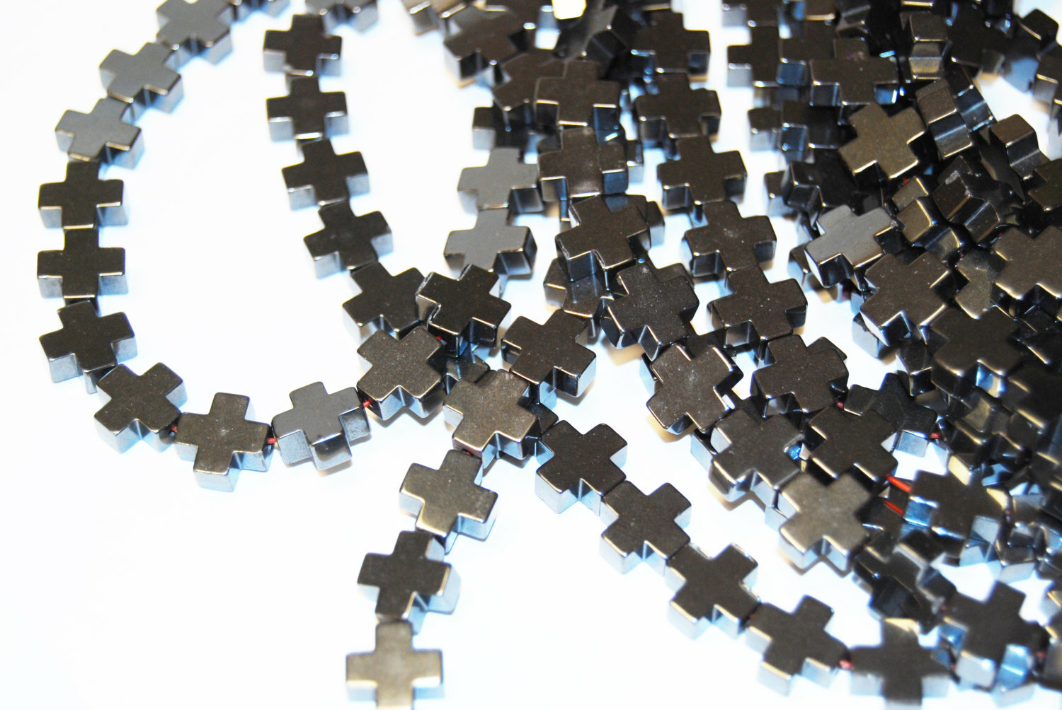 Natural Gray Hematite Cross Beads 8x8mm 10x10mm 15.5″ Strand