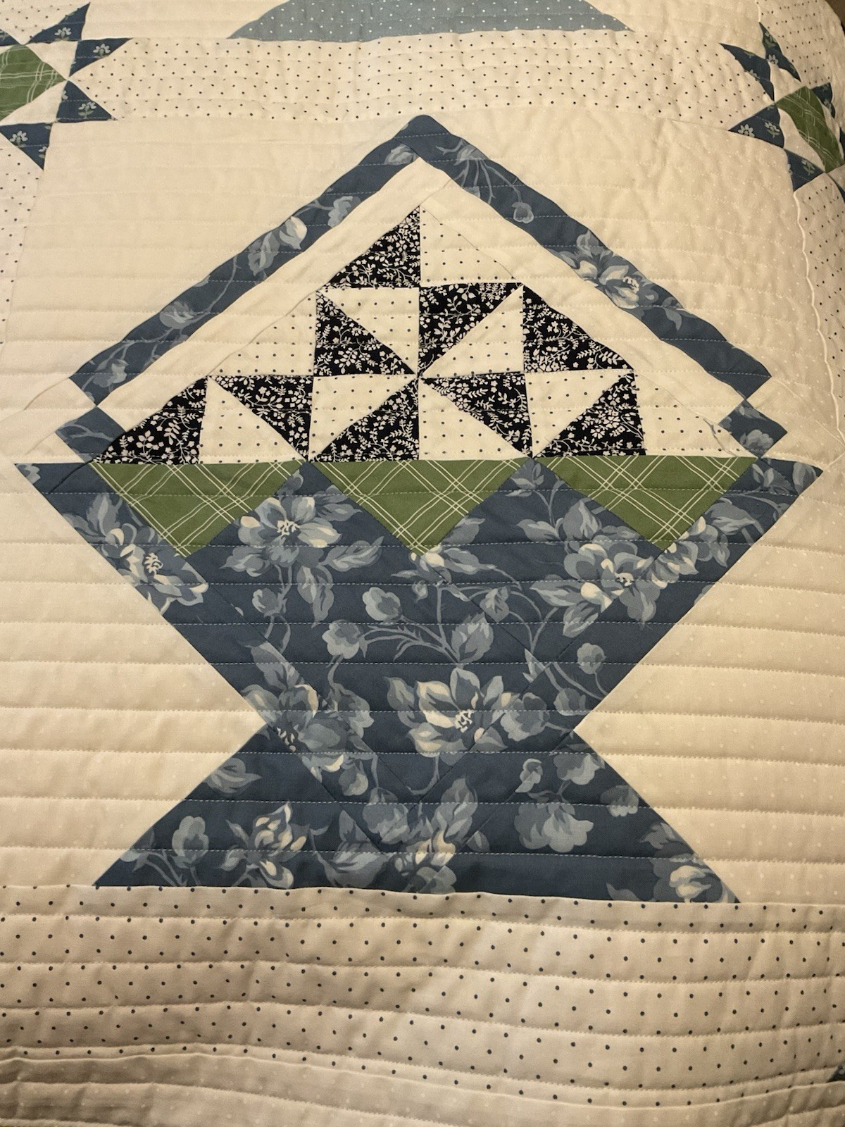 New Pieceful Baskets Blue/ White Baskets Patchwork Quilt-65”x 84” Home Made