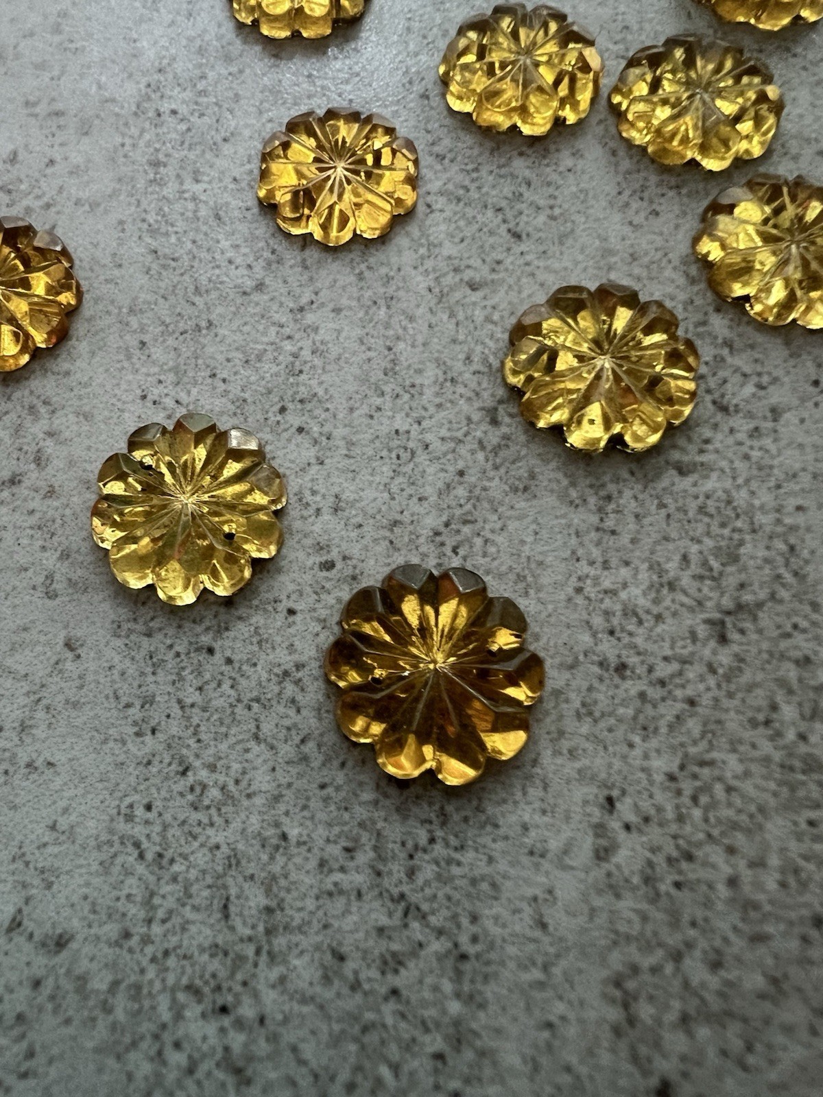 Vintage Czech Sew-On Glue-On Glass Stones Flat Back Gold Foil Yellow Dozen READ!
