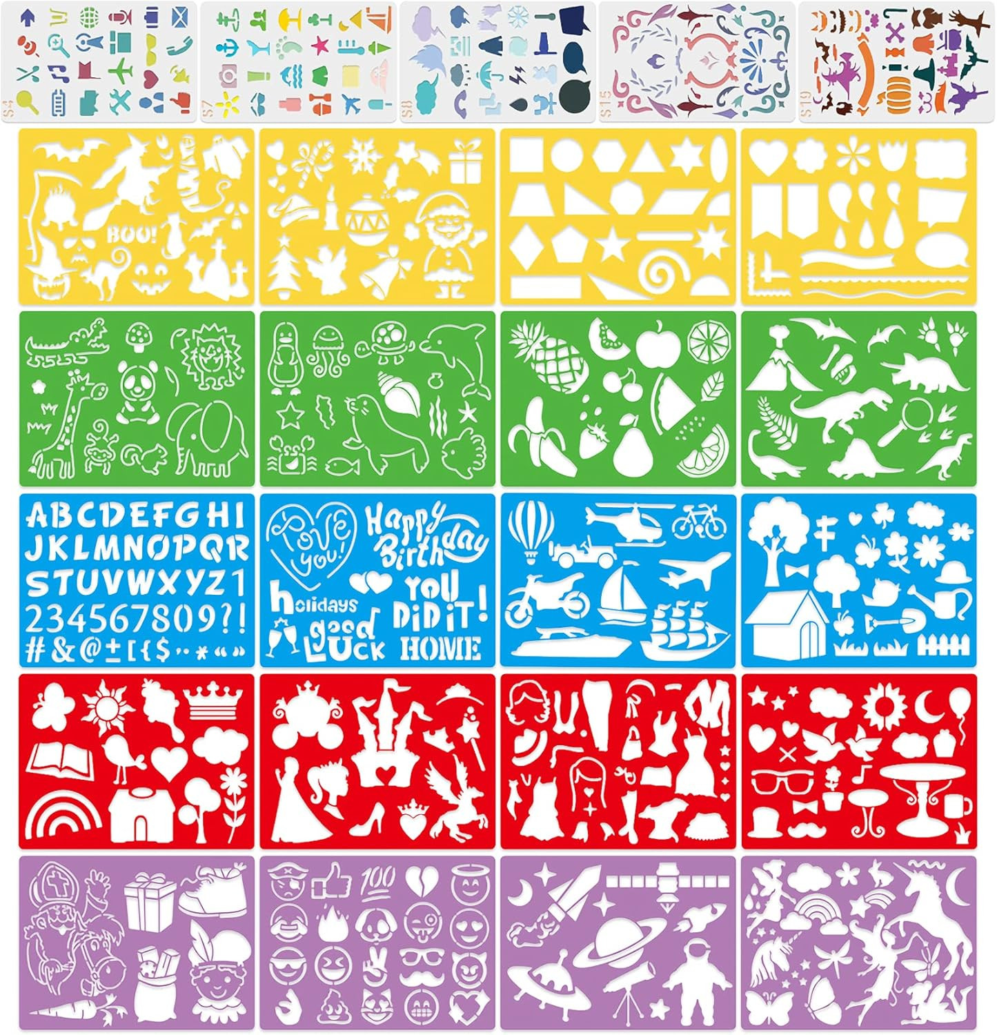 Stencil Drawing Kit for Kids, 25 Pcs Plastic Drawing Stencils with 400+ Shapes,