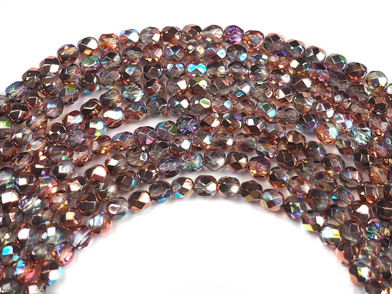 Crystal Copper Rainbow Czech Fire Polished Round Faceted Glass Beads 4mm 6mm