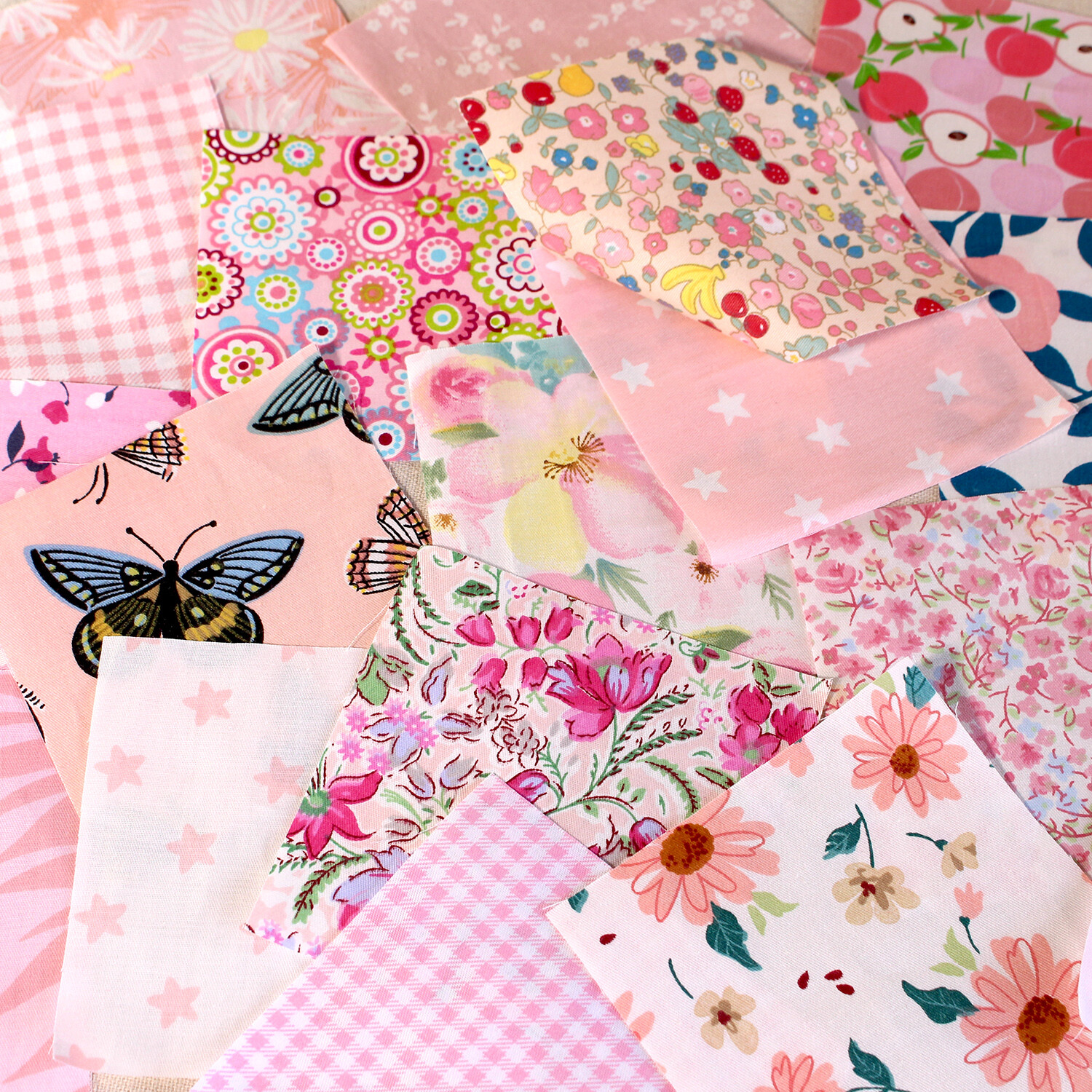 100 Sewing Pink Cotton Floral Quilting Fabric Squares Scraps Bundle Craft Diy
