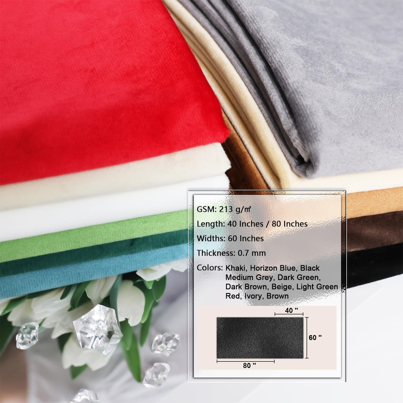 Velvet Fabric Soft Wrinkle Resistant Upholstery Apparel 60” x 80” Black