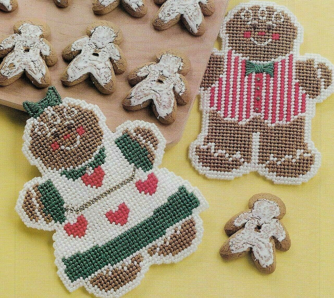 GINGER PEOPLE TRIVETS GINGERBREAD BOY & GIRL PLASTIC CANVAS PATTERN INSTRUCTIONS