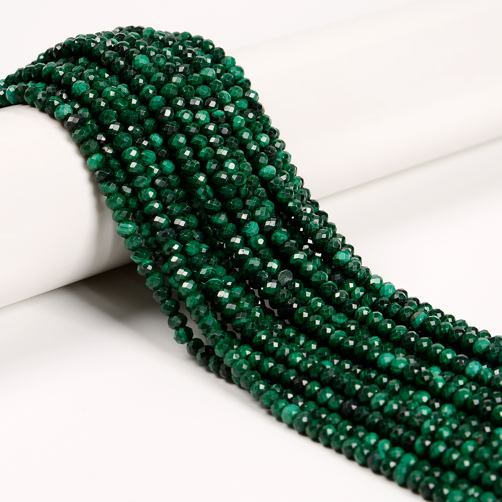 Natural Malachite Faceted Rondelle Beads 2x3mm 3x4mm 15.5″ Strand