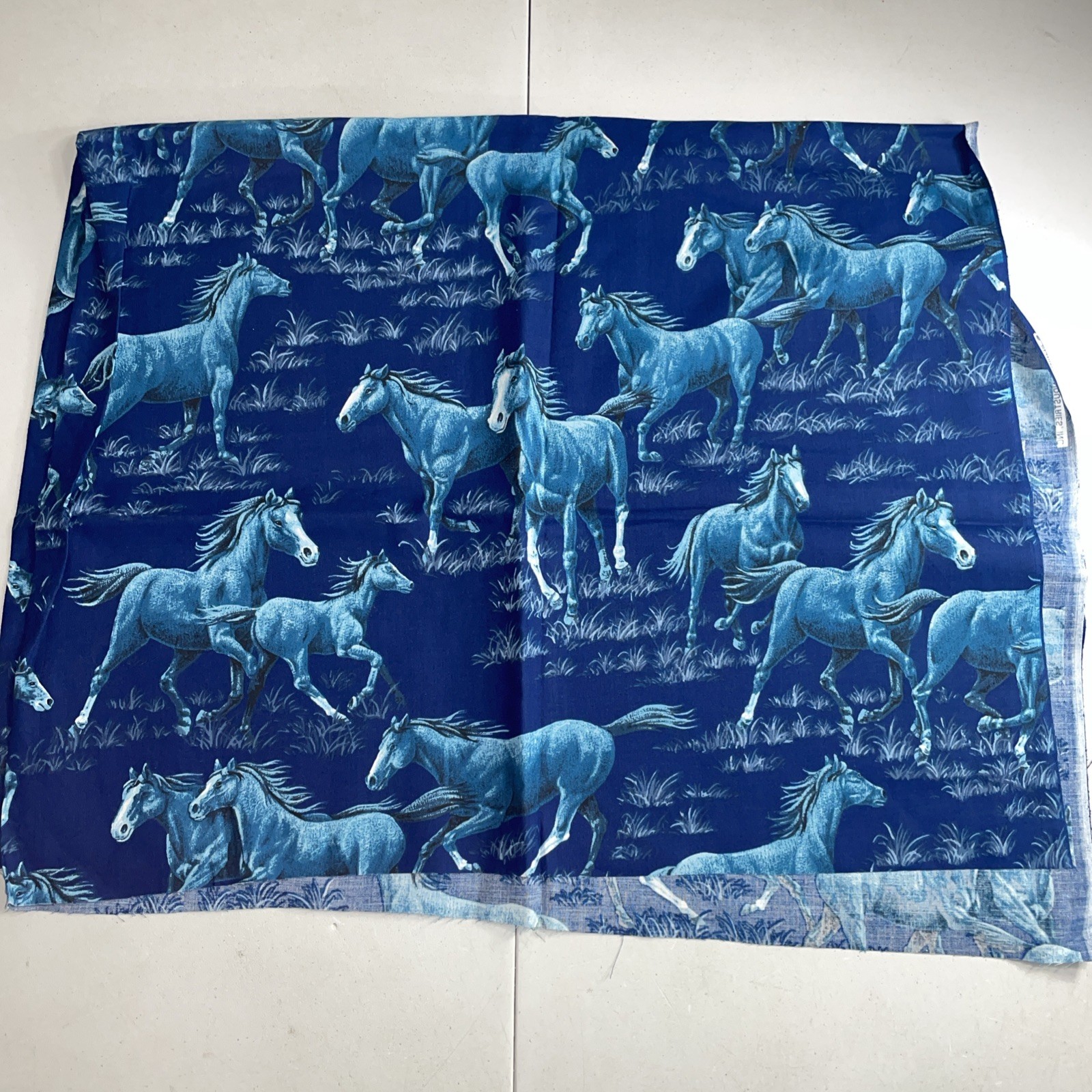 Wild Horses Navy Blue Themed Cotton Fabric — 36″ Long x 44″ Wide