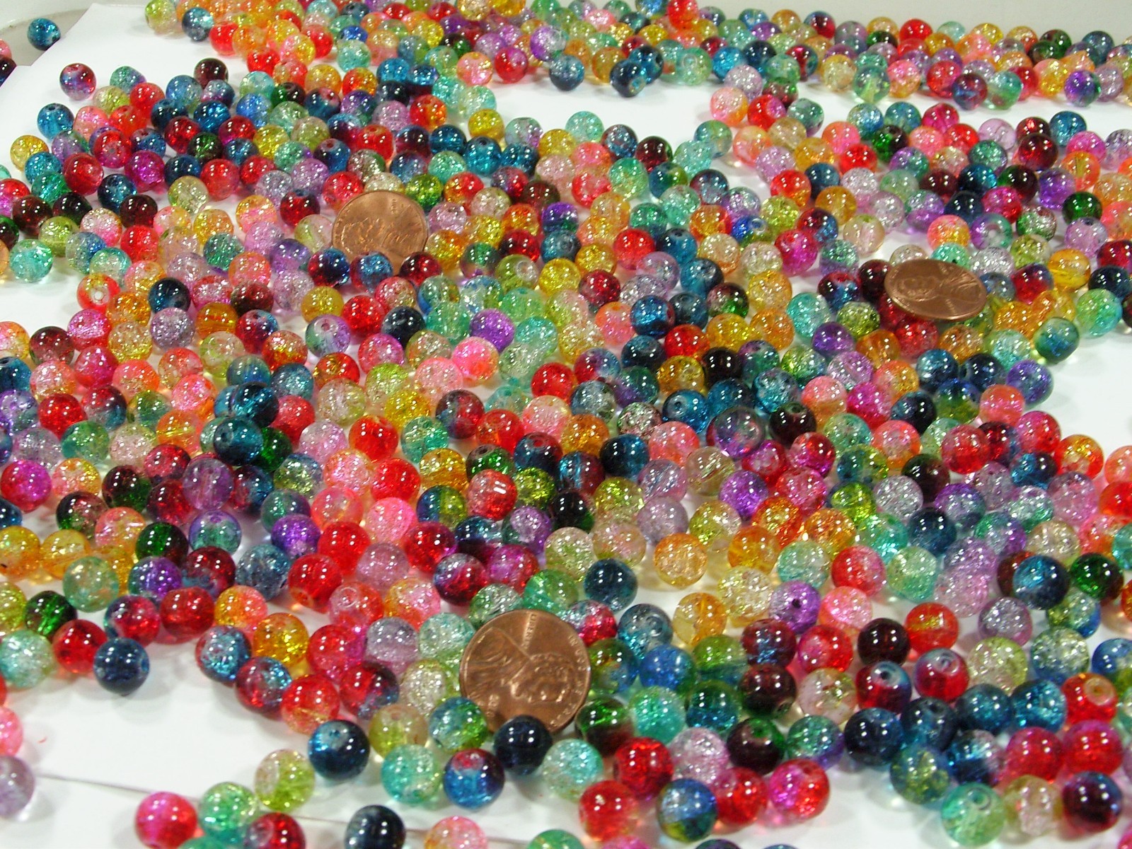 2 Pounds (1,250 PCS) 8mm Round Assorted Color Crackle Glass Beads Bulk (HA-54)⭐