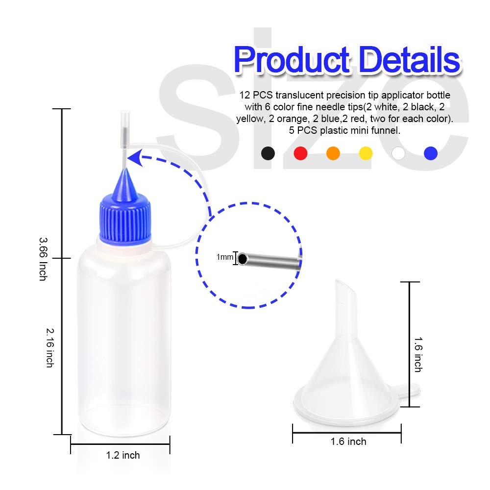 YGDZ 12Pcs Precision Tip Applicator Bottles, 30Ml Needle Tip Squeeze Glue Bottle