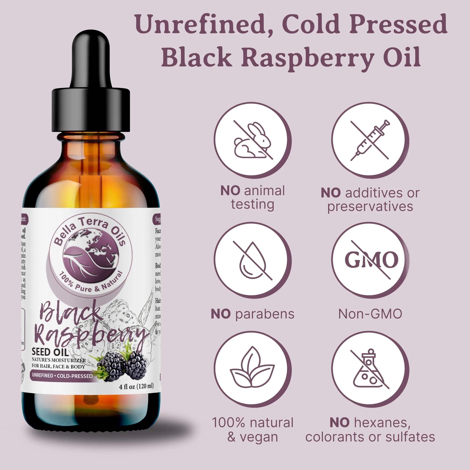 Black Raspberry Seed Oil – 4oz | Cold-Pressed Oil for Skincare, Haircare