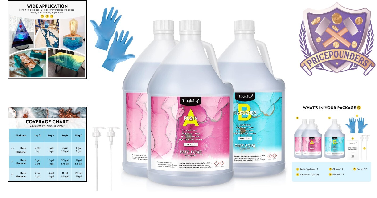 Deep Pour Epoxy Resin 3 Gallon Kit with Pump 2-4″ Depths for Art Projects
