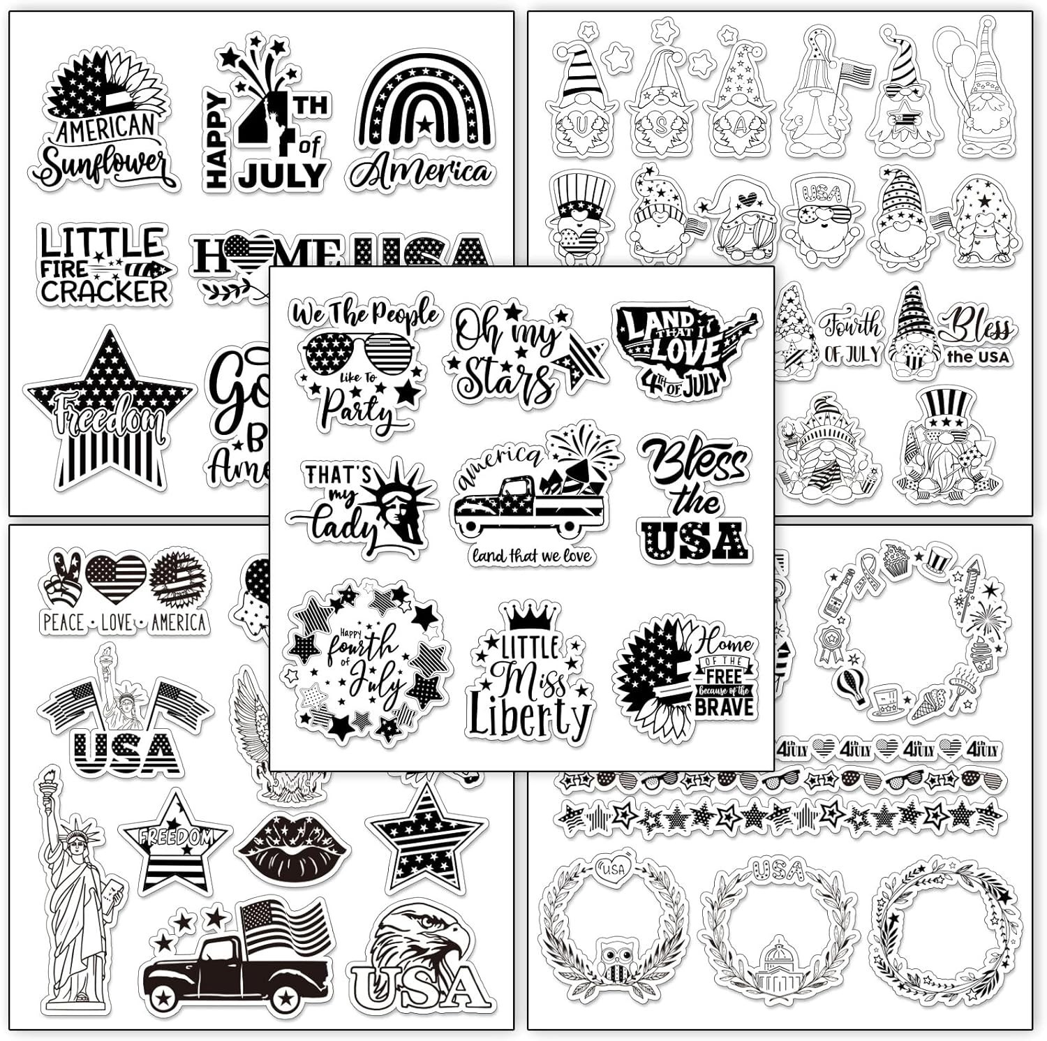 5 Sheets 4th of July Patriotic Clear Stamps for Card Making Scrapbooking