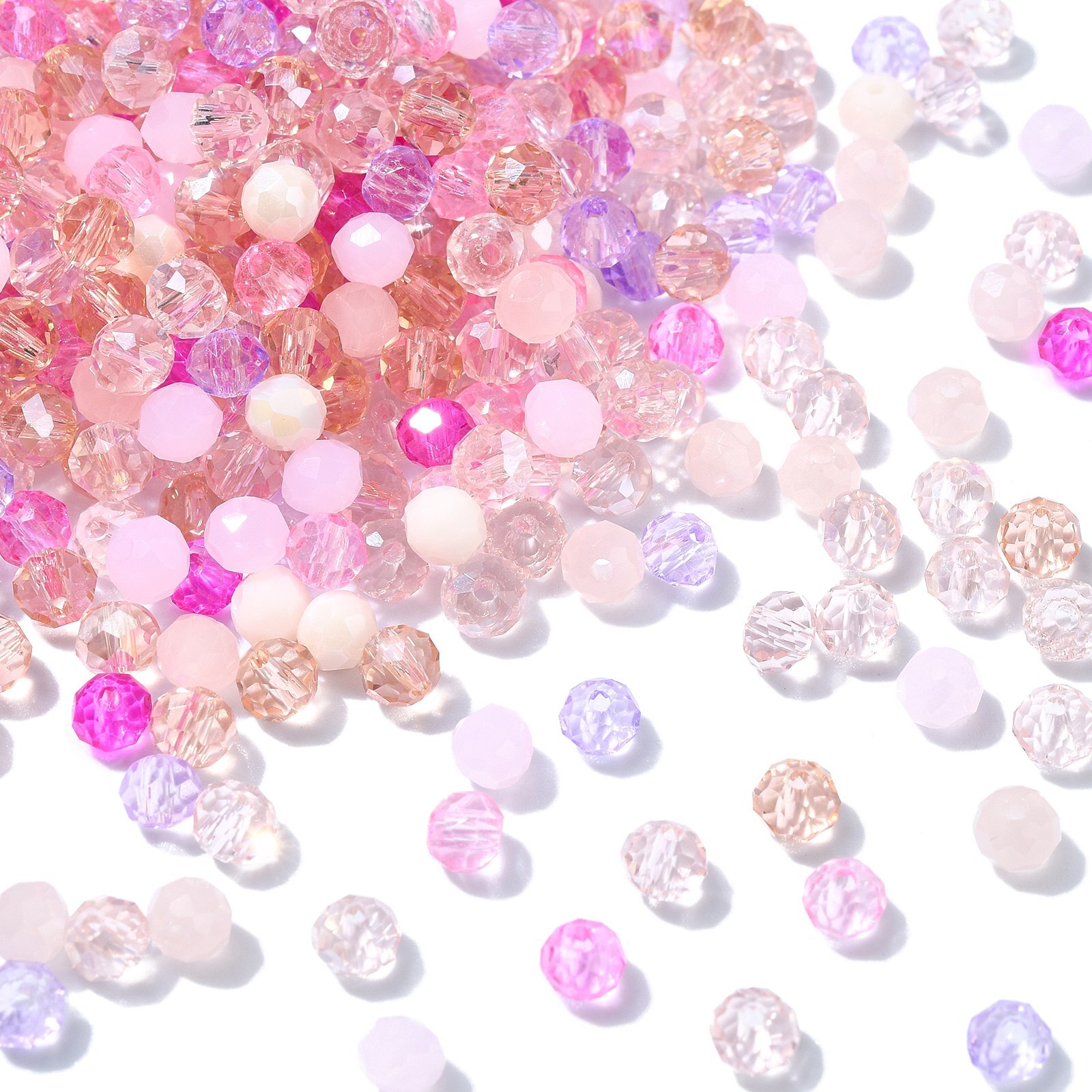 500x Mixed Glass Faceted Pink Clear Spacer Beads for DIY Jewelry Bracelet Making