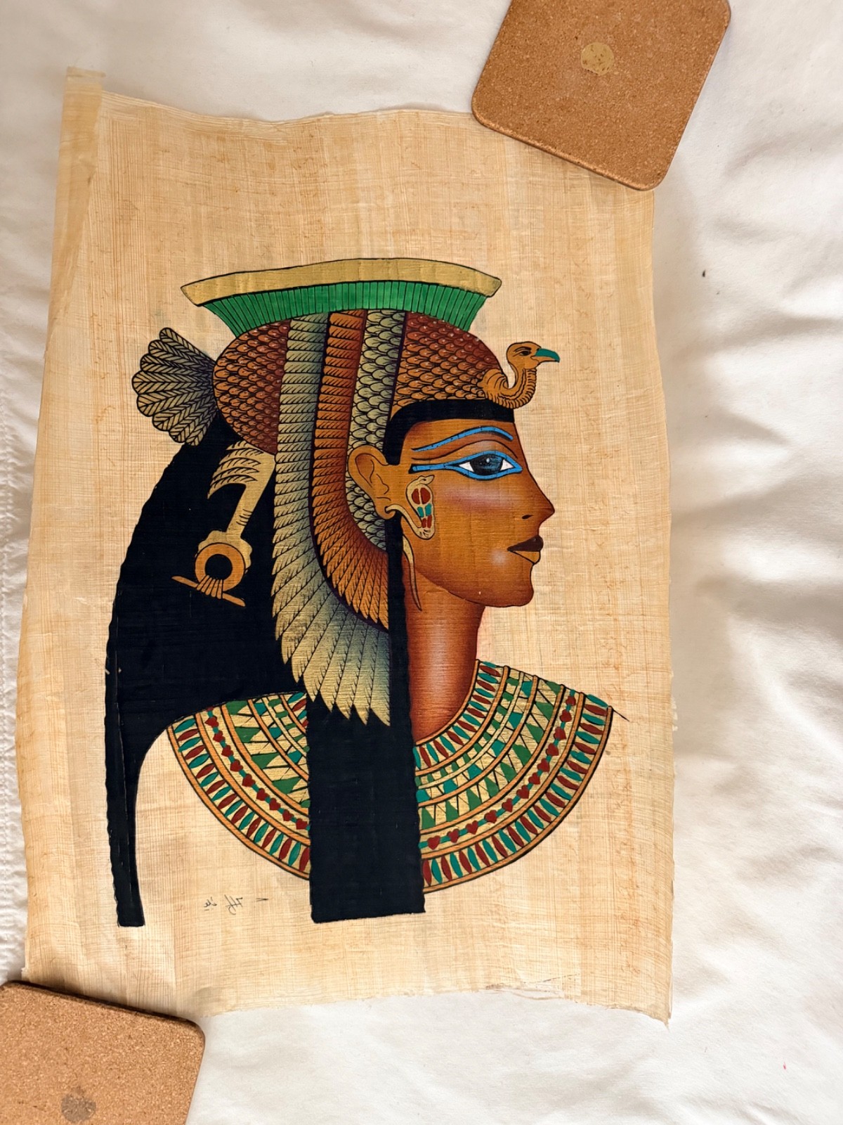 Egyptian Papyrus Paper Painting Pharaoh Queen Cleopatra Gold 13″X17″