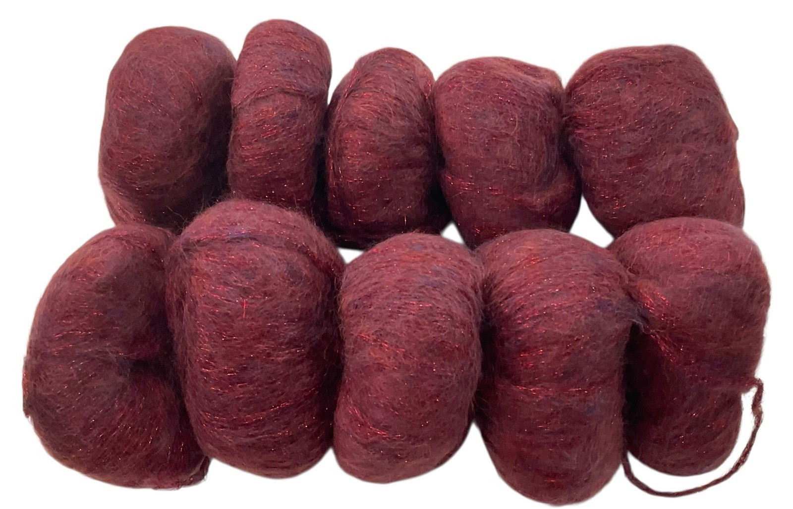 10-Mohair & Wool Yarn Balls Maroon & Red Shimmer Sparkle 50G Each