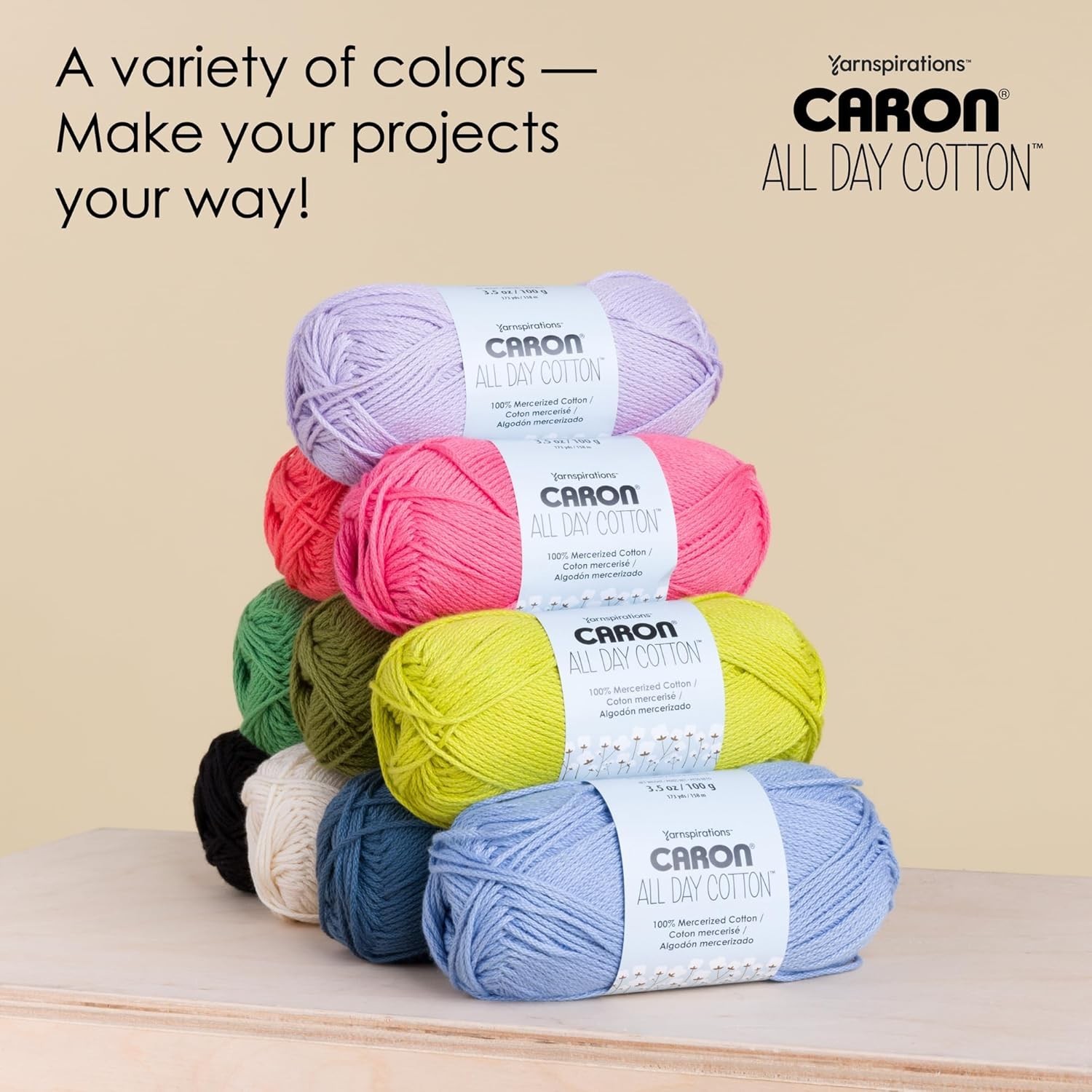 All Day Cotton – 3 Pack of 173 Yards/3.52 oz Cream 100% Mercerized Cotton Yarn