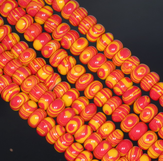 8X5MM RED YELLOW MATRIX TURQUOISE GEMSTONE RONDELLE LOOSE BEADS 7.5″