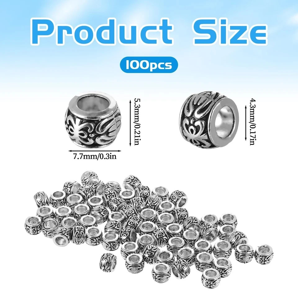 100 PCS Silver Spacer Beads Large Hole Metal Beads Tibetan Alloy Bead Spacers…