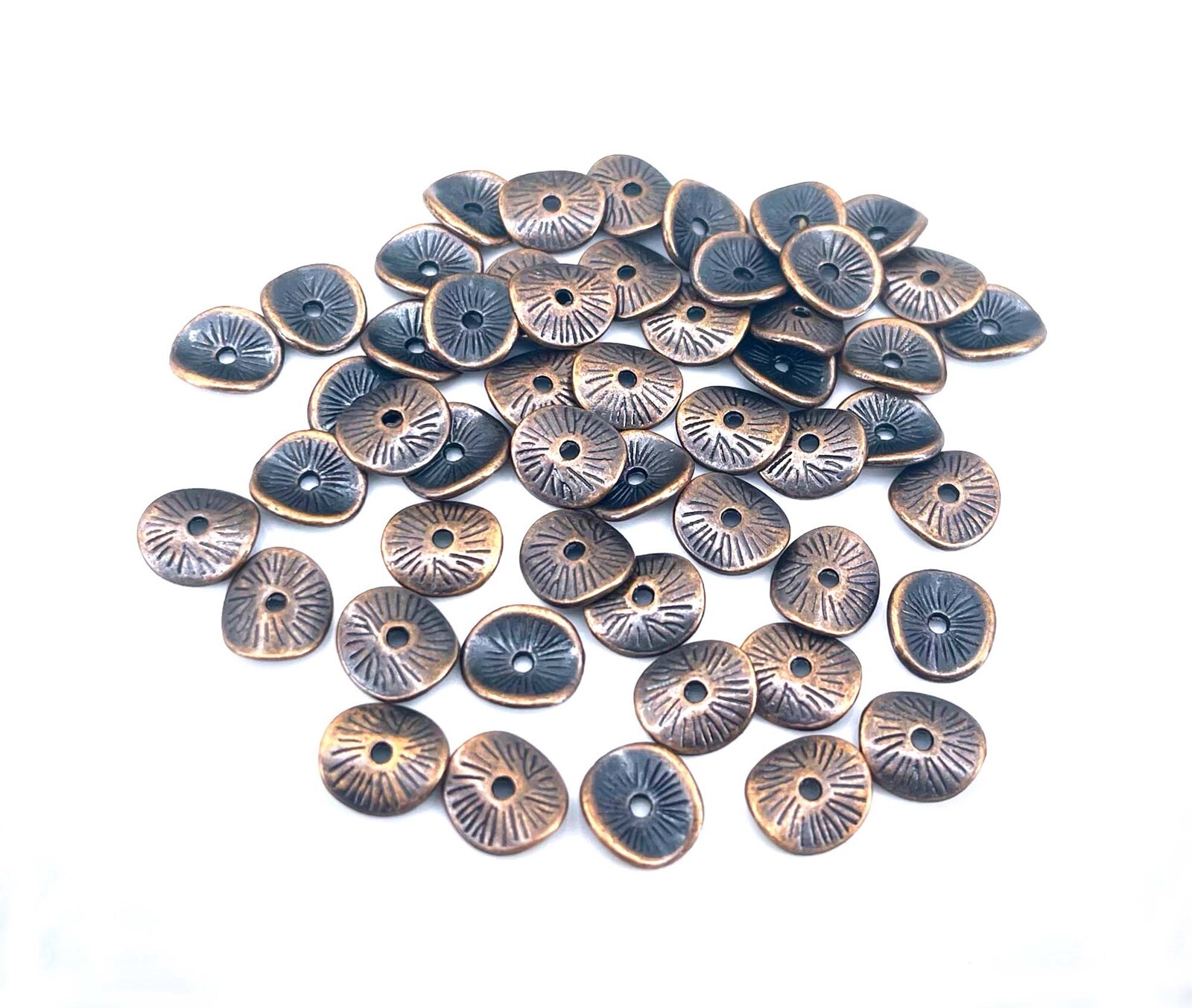 50 Antique Copper Pewter Disc Wavy Spacer Rondelle beads 9mm