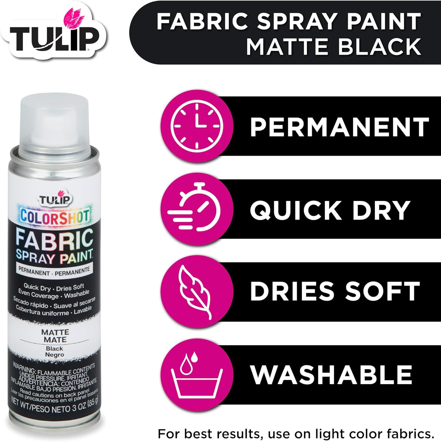 ColorShot Fabric Spray Paint Black Permanent Clothing Textile Matte 3oz