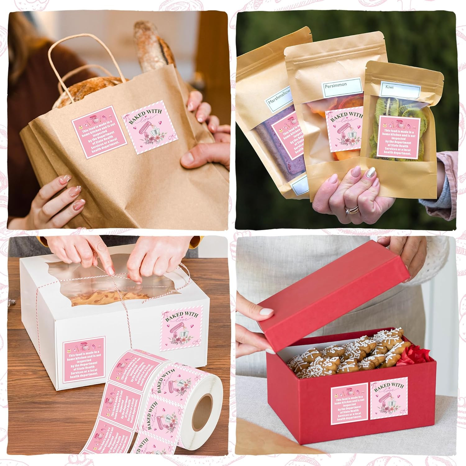 Cottage Food Law Labels – 1000 Count Pink Stickers for Homemade Bakery Goods