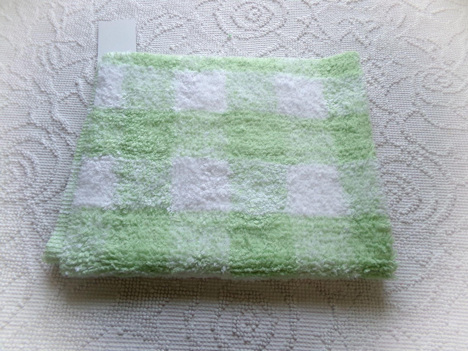 cuddly green gingham vtg terry chenille fabric soft cotton blend 19×25″