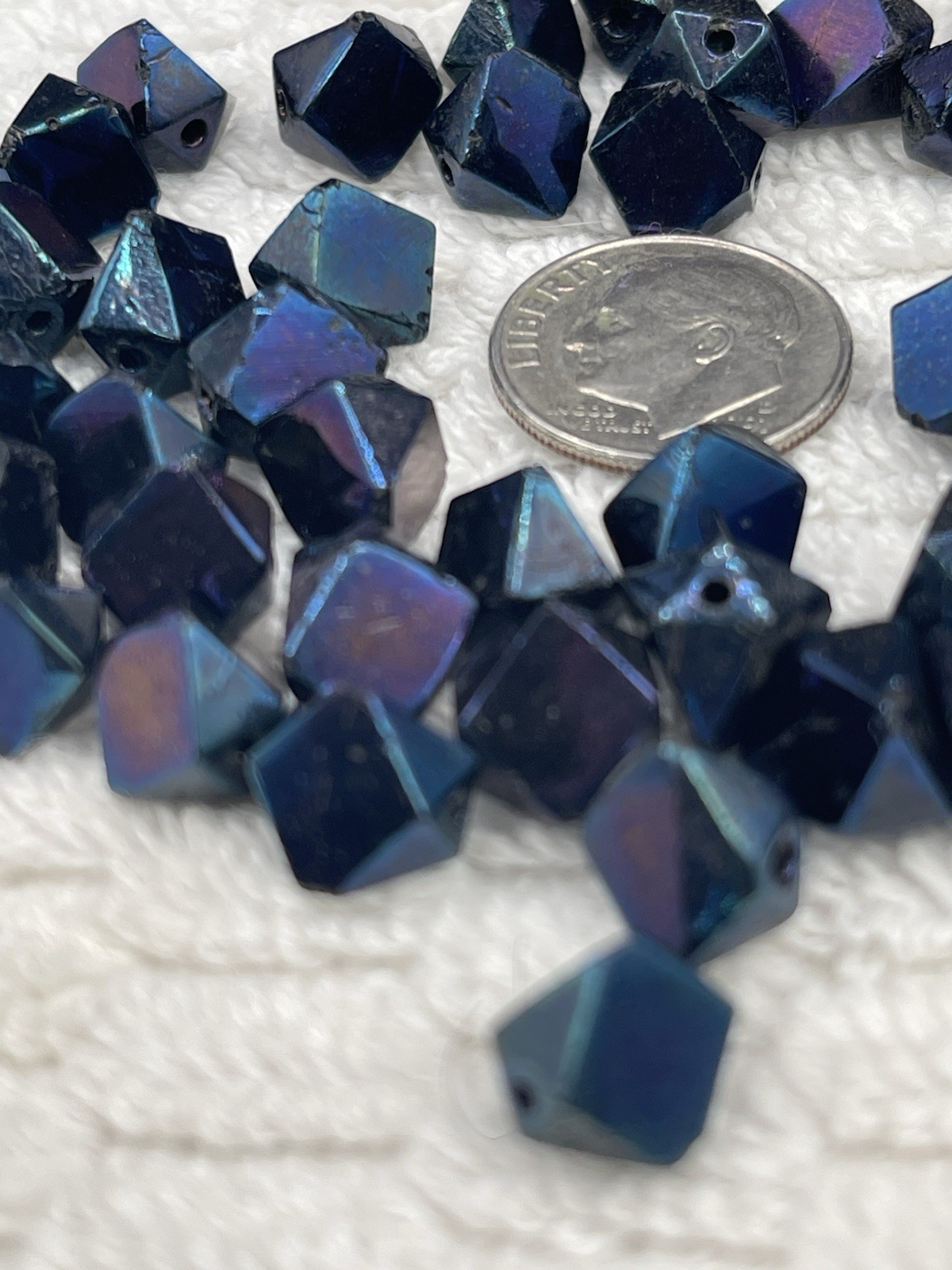 Vintage Jet Black AB Crystal Glass Bicone Faceted Beads Loose Lot of 42