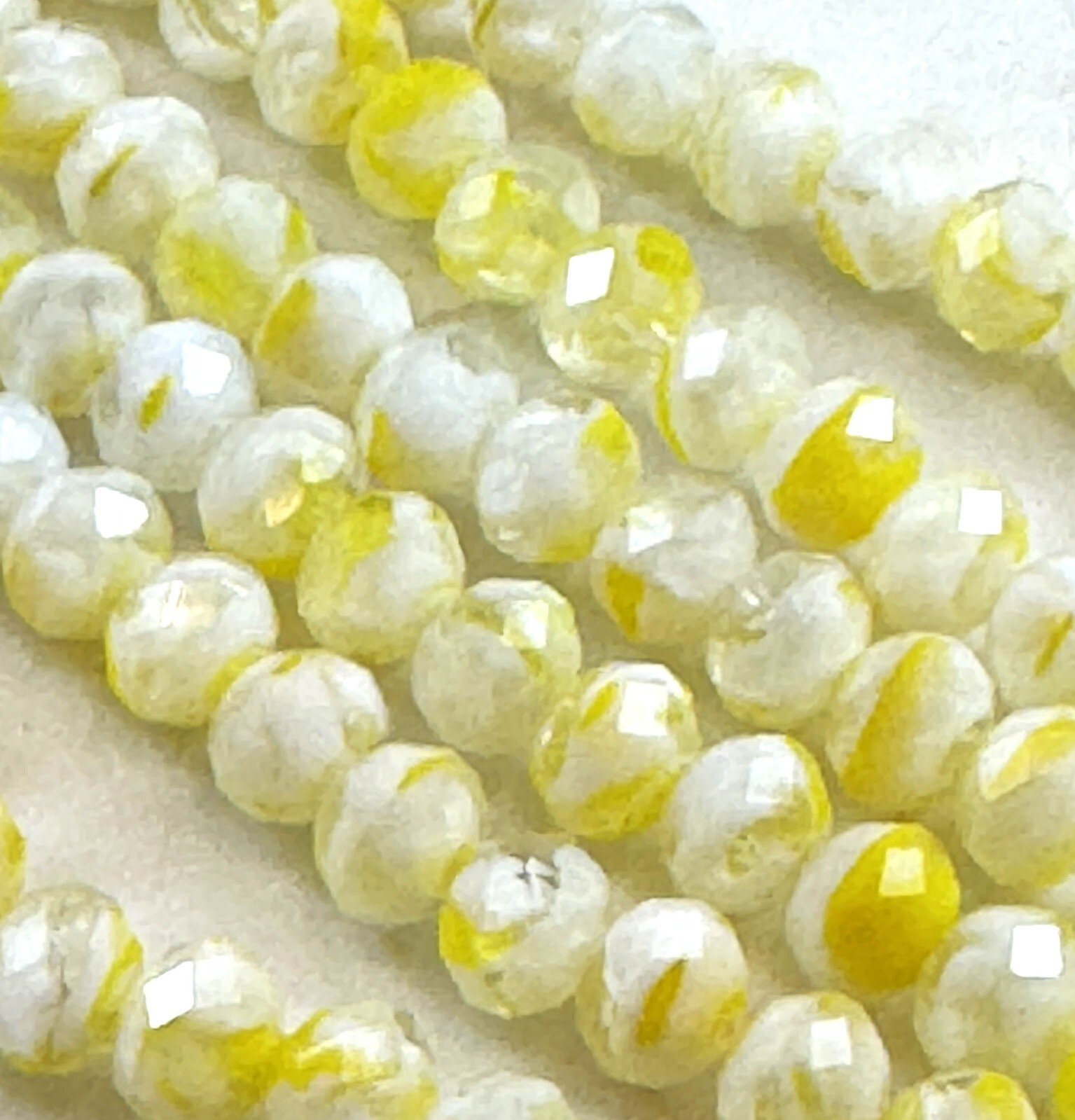 Faceted Rondelle Millefiori Bead, Yellow & White, 8x6mm, 15 Pcs