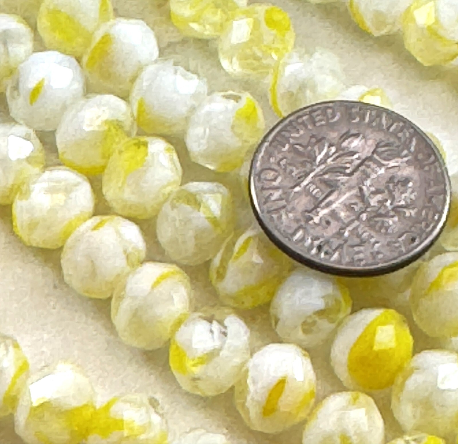 Faceted Rondelle Millefiori Bead, Yellow & White, 8x6mm, 15 Pcs