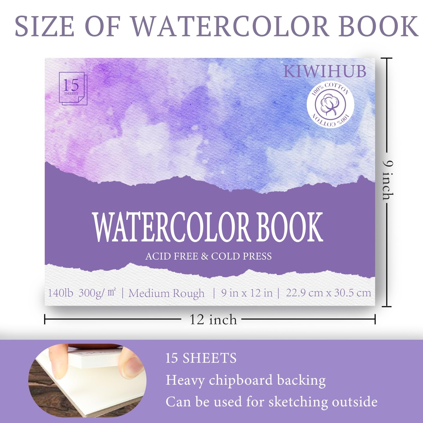 Watercolor Paper Pad 9×12 100 Percent Cotton Artist Paper