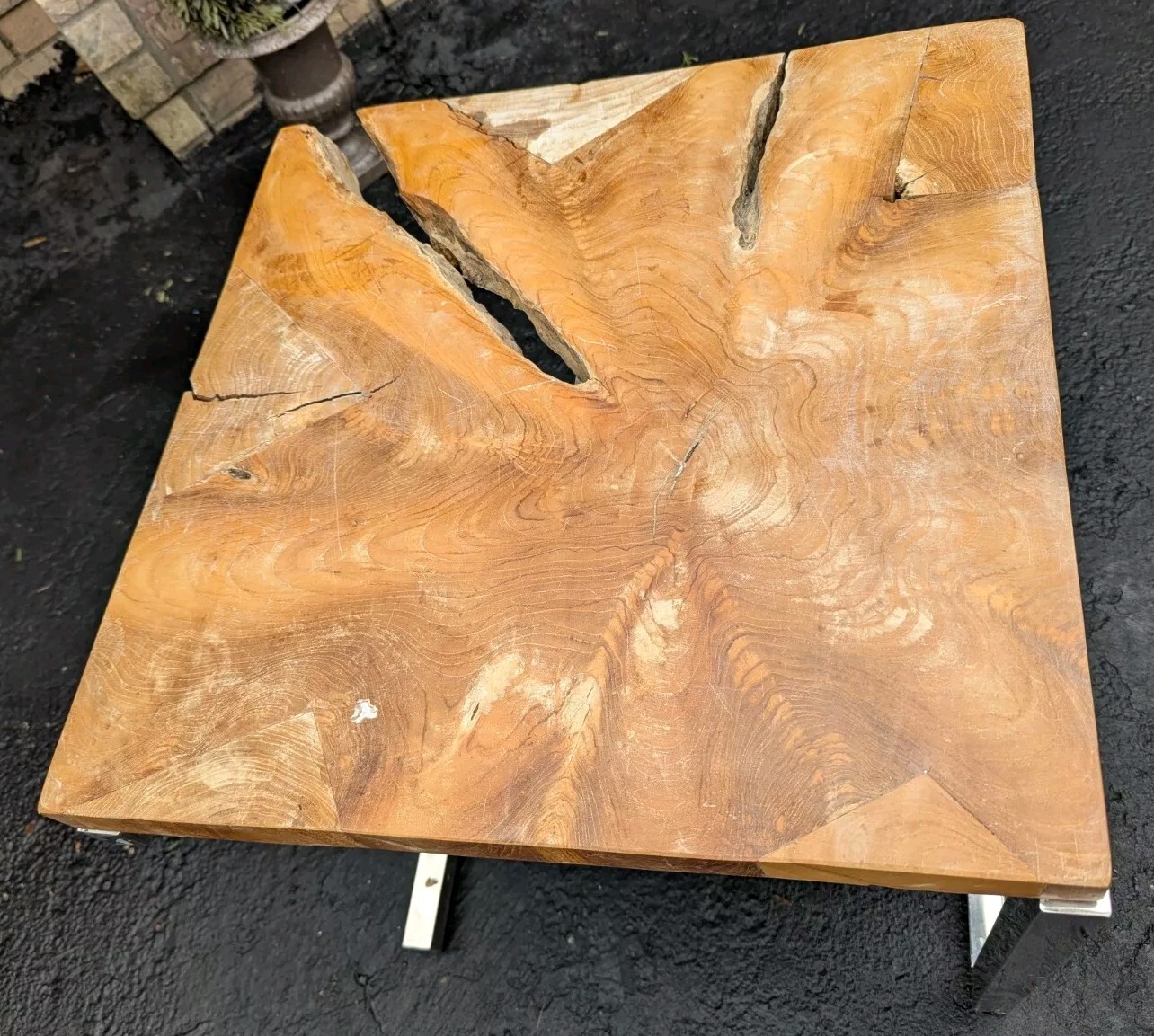 Natural Teak Wood Slab Table Top Live Edge Modern Coffee Side Table End Art Deco