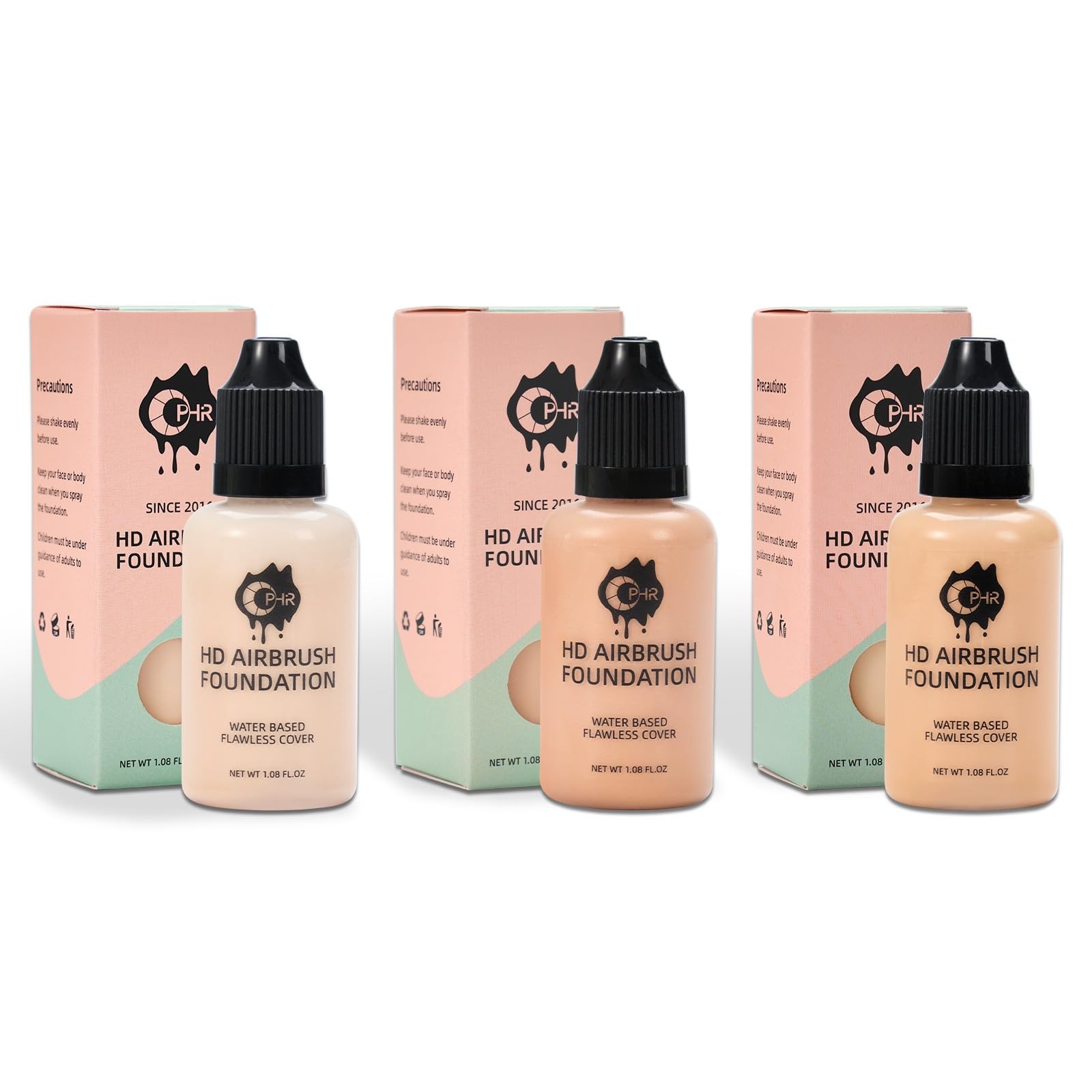 3 PCS Airbrush Foundation Fair Color Set Ivory Natural Light Brown 1oz/Bottle