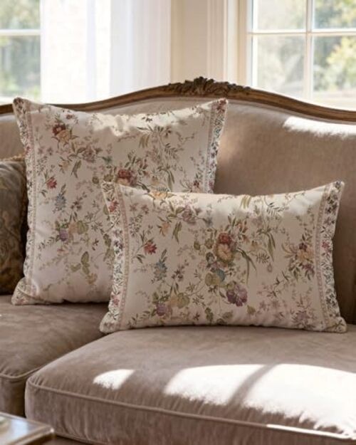 Floral Pillow Cover 18×18 – Vintage French 18″ x 18″ (Pack of 1) Beige‑gray