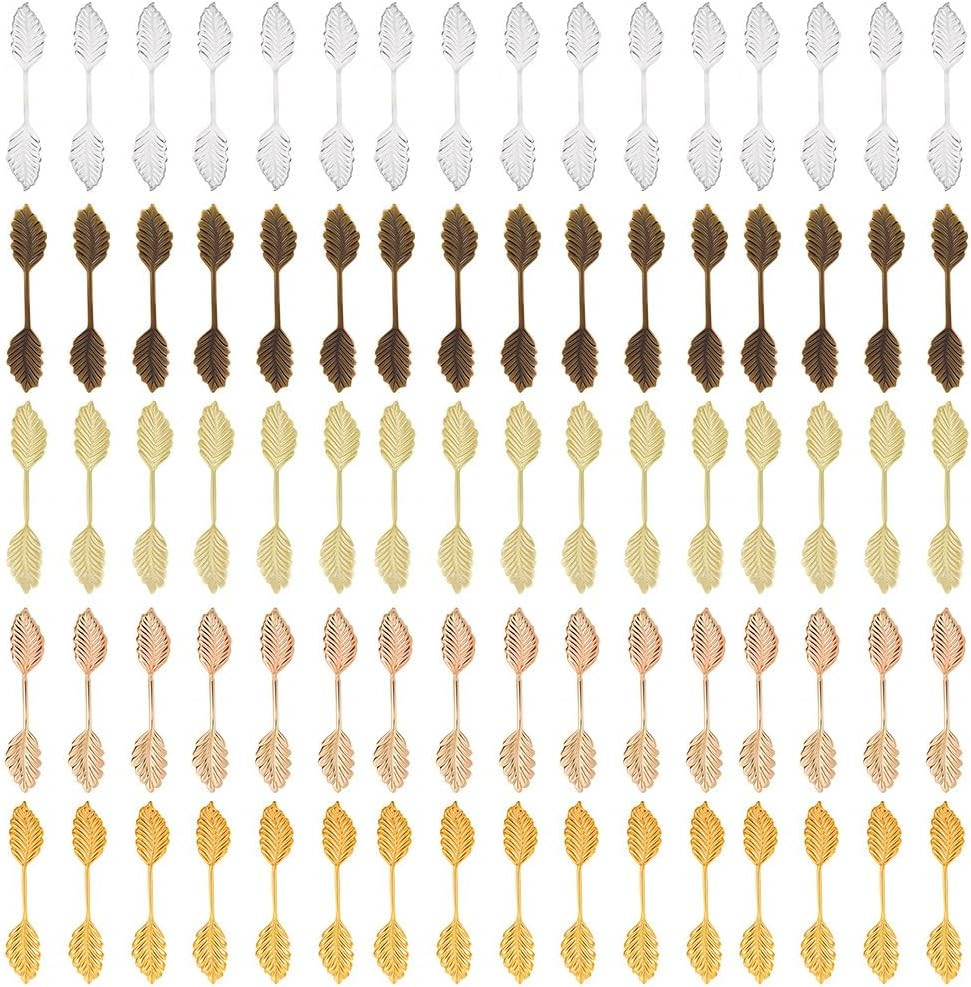 1 Box 100Pcs 5 Colors Glue On Leaf Bails Brass Pendant Bail Gold Silver Antiq…