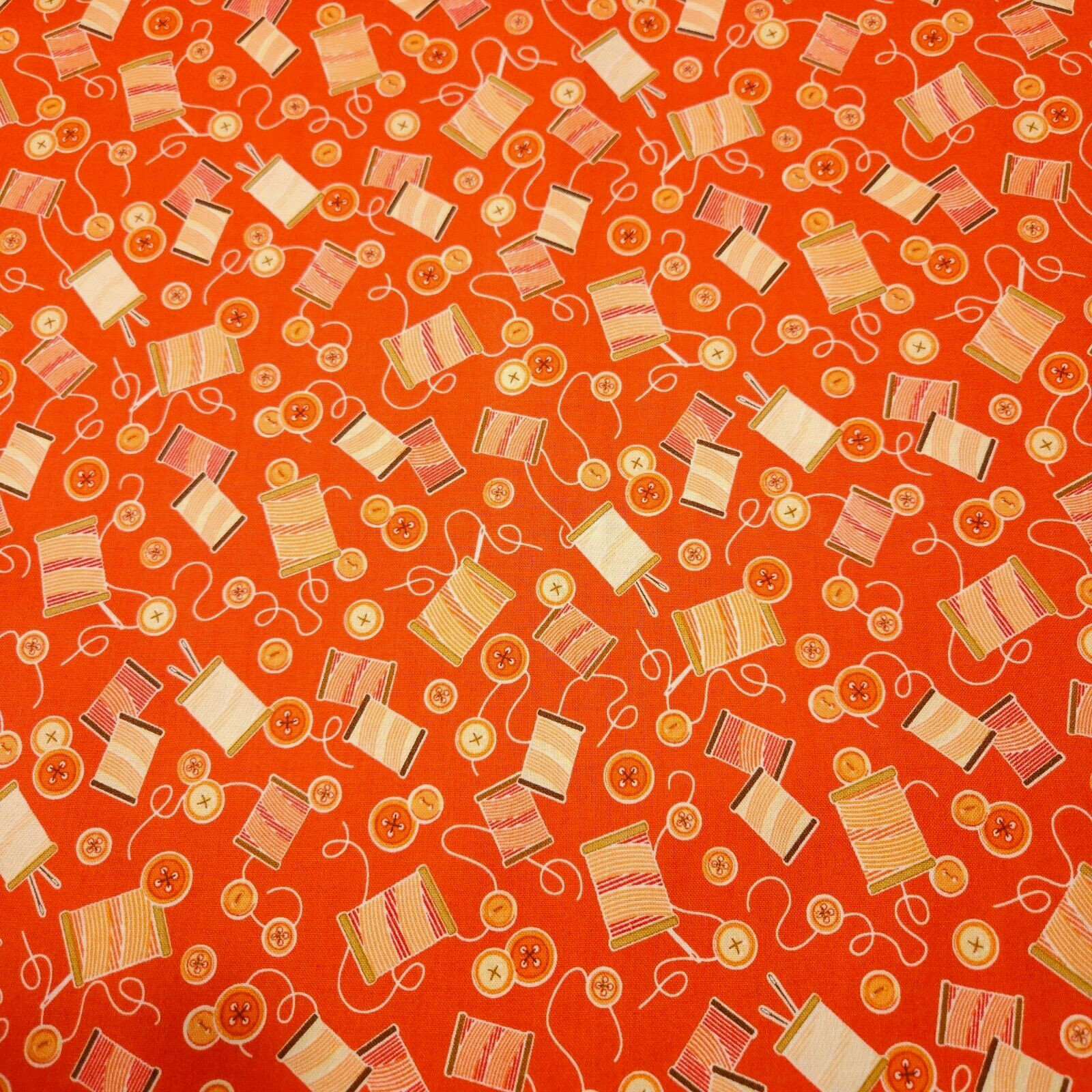 Sewing Mends The Soul BTY Angela Anderson Quilting Treasure Thread Button Orange